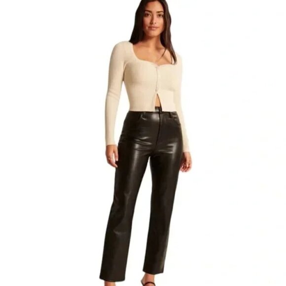 Abercrombie & Fitch Curve Love Vegan Leather Ankle Straight Pant - Picture 4 of 15